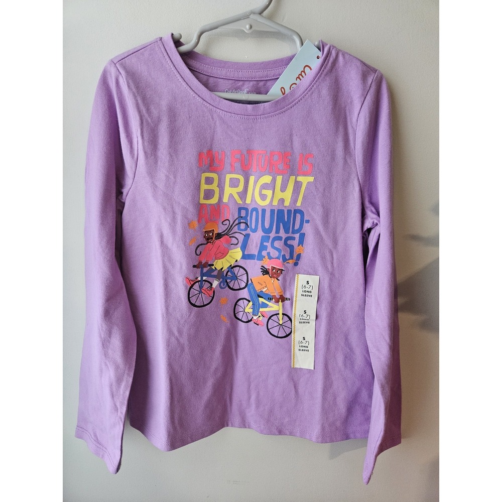 NEW Cat & Jack Girl's Long‎ Sleeve Bright and Boundless Graphic T-Shirt Small
